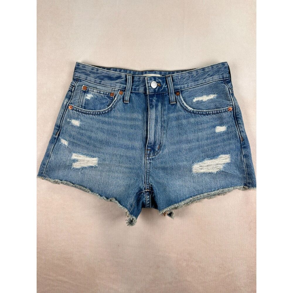 Madewell Relaxed Denim Shorts Womens 26 Blue Distressed Raw Hem Cutoff Shorts